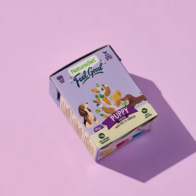 Naturediet Feel Good Puppy chicken with rice and carrots, 390g, only natural ingredients, grain free, complete pet food, UK made.
