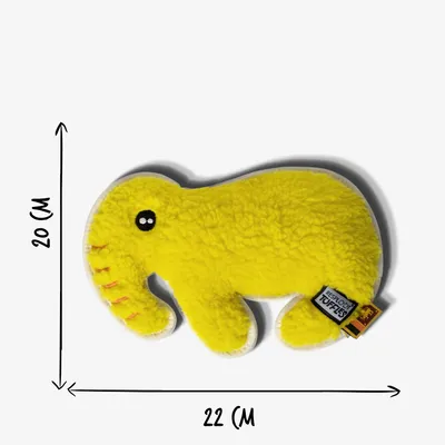 Yellow plush toy shaped like an animal, shown with dimensions 20 cm high and 22 cm wide.