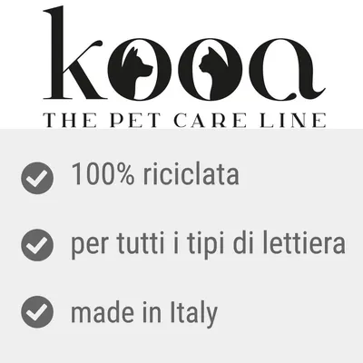 kooa THE PET CARE LINE. 100% riciclata, per tutti i tipi di lettiera, made in Italy.