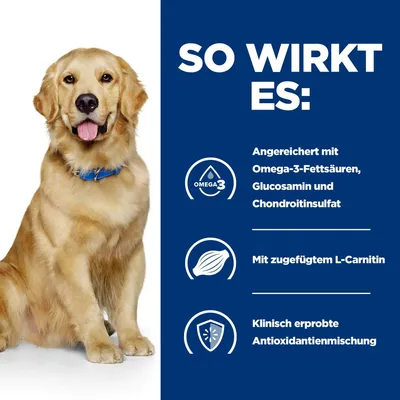 So wirkt es: Angereichert mit Omega-3-Fettsäuren, Glucosamin und Chondroitinsulfat. Mit zugefügtem L-Carnitin. Klinisch erprobte Antioxidantienmischung.