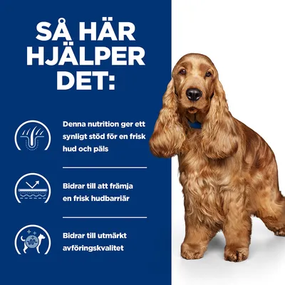 Så här hjälper det: Denna nutrition ger ett synligt stöd för en frisk hud och päls, bidrar till att främja en frisk hudbarriär och bidrar till utmärkt avföringskvalitet.