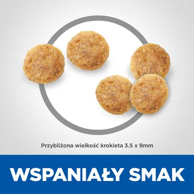 Przybliżona wielkość krokieta 3,5 × 9 mm. Napis: WSPANIAŁY SMAK.