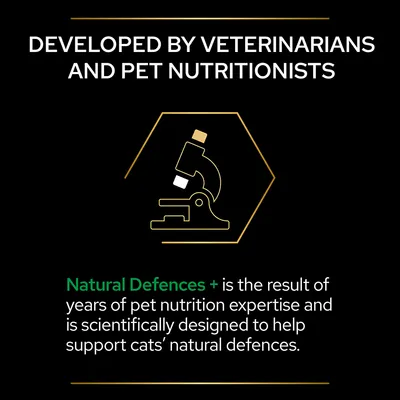 Developed by veterinarians and pet nutritionists. Natural Defences+ is the result of years of pet nutrition expertise, designed to help support cats’ natural defences.