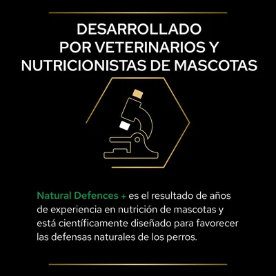 Desarrollado por veterinarios y nutricionistas de mascotas. Natural Defences + es el resultado de años de experiencia en nutrición, diseñado para favorecer las defensas naturales de los perros.