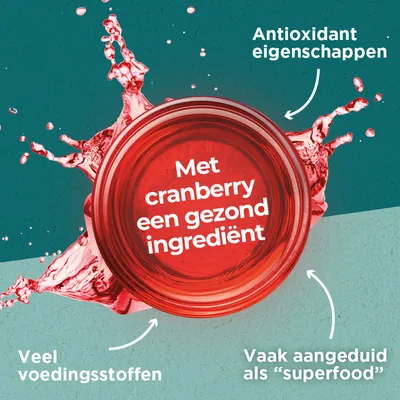 Met cranberry een gezond ingrediënt. Antioxidant eigenschappen. Veel voedingsstoffen. Vaak aangeduid als 'superfood'.