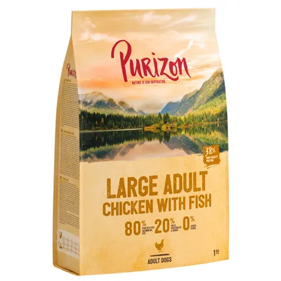 Purizon Large Adult Chicken with Fish, 38 % high-quality protein, 80 % poulet/poisson/œuf, 20 % fruits/légumes/herbes, 0 % céréales ajoutées, 1 kg, pour chiens adultes