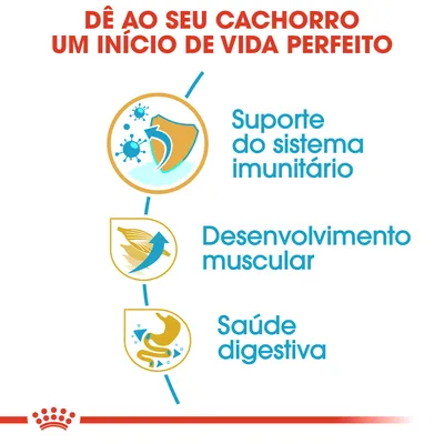 Dê ao seu cachorro um início de vida perfeito. Suporte do sistema imunitário, desenvolvimento muscular, saúde digestiva.