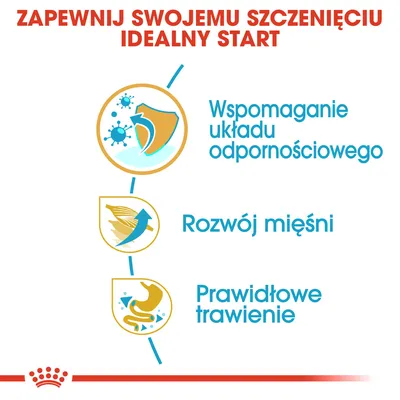 Zapewnij swojemu szczenięciu idealny start. Wspomaganie układu odpornościowego, rozwój mięśni, prawidłowe trawienie.
