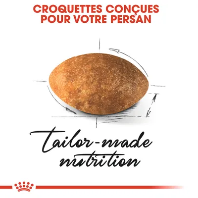 Croquettes conçues pour votre Persan. Texte en anglais : tailor-made nutrition.