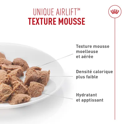 UNIQUE AIRLIFT TEXTURE MOUSSE. Texture mousse douce et aérée, densité calorique réduite, hydratante et stimulante de l’appétit. UNIQUE AIRLIFT TEXTURE MOUSSE. Texture mousse douce et aérée, densité calorique réduite, hydratante et stimulante de l’appétit.
