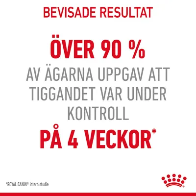 Bevisade resultat: Över 90 % av ägarna uppgav att tiggandet var under kontroll på 4 veckor. *Royal Canin intern studie.