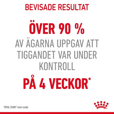 Bevisade resultat: Över 90 % av ägarna uppgav att tiggandet var under kontroll på 4 veckor. *Royal Canin intern studie.