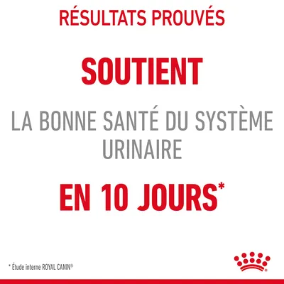 Résultats prouvés : soutient la bonne santé du système urinaire en 10 jours. *Étude interne ROYAL CANIN®