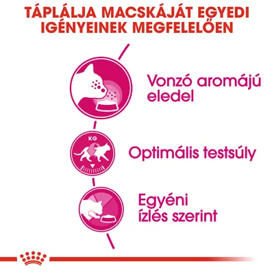 Táplálja macskáját egyedi igényeinek megfelelően. Vonzó aromájú eledel, optimális testsúly, egyéni ízlés szerint.
