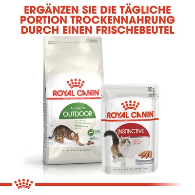 Royal Canin Active Life Outdoor Trockenfutter und Instinctive Frischebeutel. Ergänzen Sie die tägliche Portion Trockenfutter durch einen Frischebeutel.