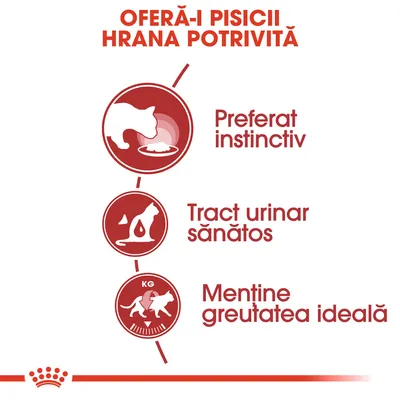 Oferă-i pisicii hrana potrivită. Preferat instinctiv. Tract urinar sănătos. Mentine greutatea ideală.