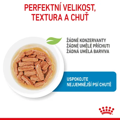 Perfektní velikost, textura a chuť. Žádné konzervanty, žádné umělé příchuti, žádná umělá barviva. Uspokojte nejjemnější psí chutě. Miska s krmivem v omáčce.