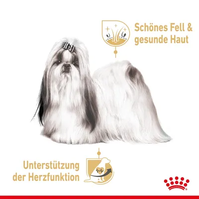 Lijepa dlaka i zdrava koža. Podrška funkciji srca. Royal Canin logo dolje desno.