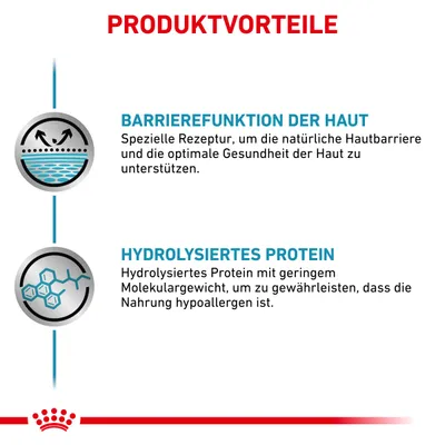 Produktvorteile: Barrierefunktion der Haut durch spezielle Rezeptur für optimale Hautgesundheit. Hydrolysiertes Protein mit geringem Molekulargewicht für hypoallergene Nahrung.