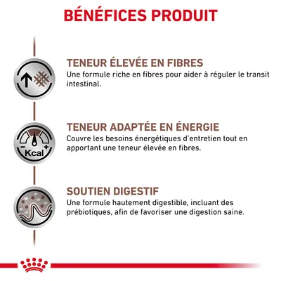 BÉNÉFICES PRODUIT : teneur élevée en fibres, teneur adaptée en énergie, soutien digestif. Détails sur la formule riche en fibres, énergie et prébiotiques pour digestion saine.