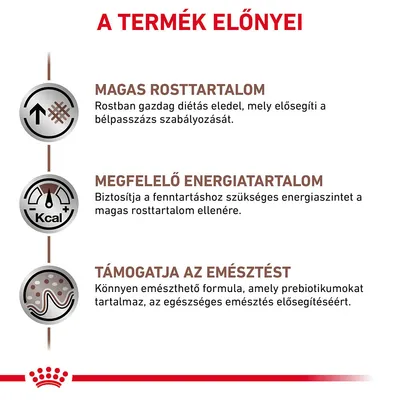 A TERMÉK ELŐNYEI: MAGAS ROSTTARTALOM, MEGFELELŐ ENERGIATARTALOM, TÁMOGATJA AZ EMÉSZTÉST. Leírás a rosttartalomról, energiatartalomról és emésztést támogató formuláról.