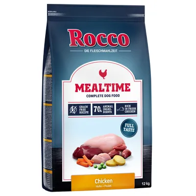 Rocco Mealtime полнорационный корм для собак, курица, 12 кг. Беззерновой рецепт, 70% ингредиентов животного происхождения, много свежей курицы, насыщенный вкус.