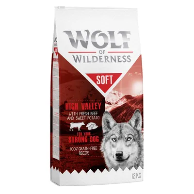 Wolf of Wilderness Soft High Valley s čerstvým hovězím a batáty, 100% bezobilná receptura, 12 kg.