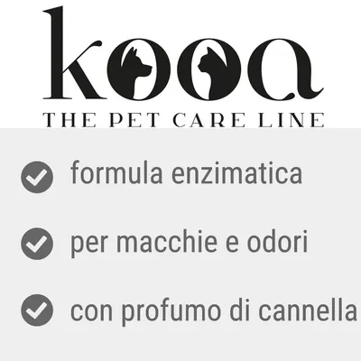 kooa THE PET CARE LINE, formula enzimatica, per macchie e odori, con profumo di cannella