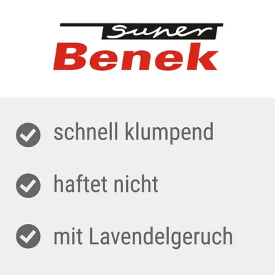 Super Benek. Schnell klumpend, haftet nicht, mit Lavendelgeruch.