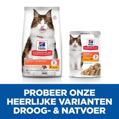 Hill's Science Plan Perfect Digestion Adult 1+ kattenvoer, droog- en natvoer met kip. Probeer onze heerlijke varianten droog- & natvoer.
