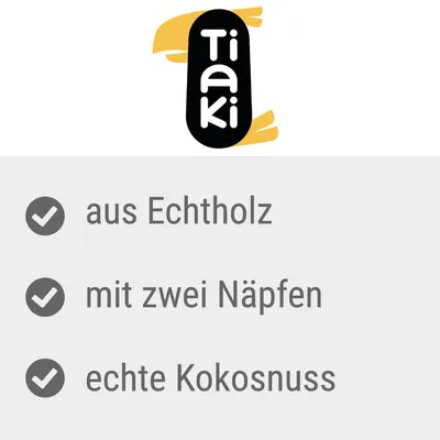 Tiaki. Aus Echtholz, mit zwei Näpfen, echte Kokosnuss.