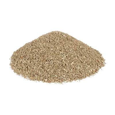 Grămadă de granule fine, bej, posibil nisip pentru pisici sau material similar.