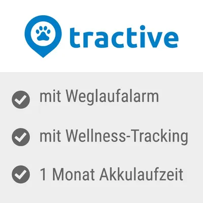 Tractive. Mit Weglaufalarm, Wellness-Tracking und 1 Monat Akkulaufzeit.