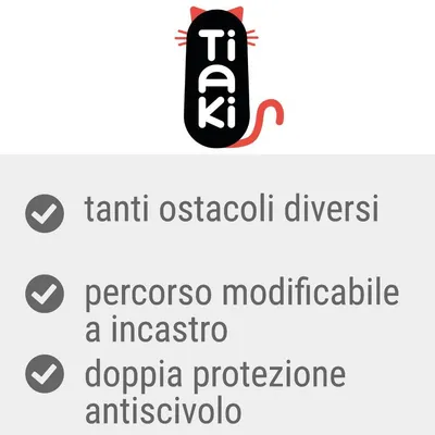 Tiaki. tanti ostacoli diversi, percorso modificabile a incastro, doppia protezione antiscivolo