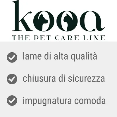 kooa THE PET CARE LINE. lame di alta qualità, chiusura di sicurezza, impugnatura comoda.
