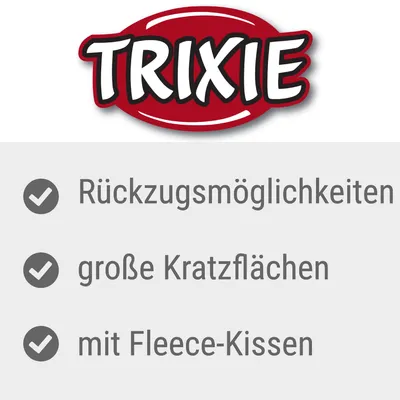 TRIXIE. Rückzugsmöglichkeiten, große Kratzflächen, mit Fleece-Kissen. Texte en allemand.