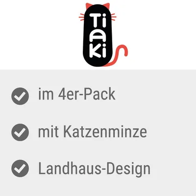 Tiaki. 4 kappaleen pakkaus, kissanmintulla, maalaismainen design.
