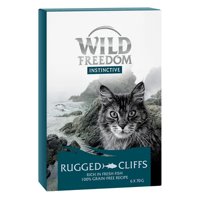 Wild Freedom Instinctive Rugged Cliffs, rich in fresh fish, 100% grain-free recipe, pack contains 6 x 70g portions.