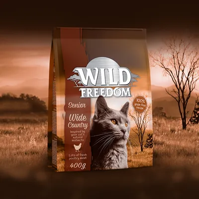 Wild Freedom Senior Wide Country kattefoder, 100% kornfri opskrift, med frisk fjerkrækød, 400g pakke.