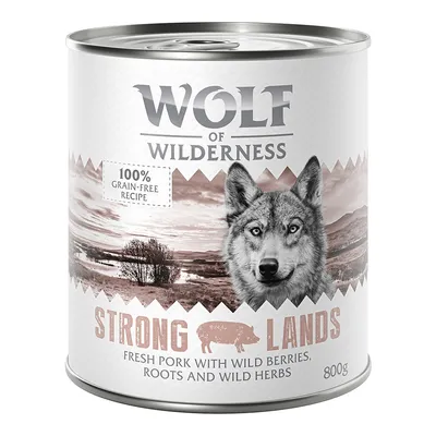 Wolf of Wilderness Strong Lands, 100% grain-free recipe, świeża wieprzowina z dzikimi jagodami, korzeniami i ziołami, puszka 800 g