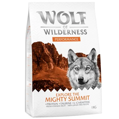 Wolf of Wilderness Performance Explore the Mighty Summit, proteine + taurina + L-carnitina, carne fresca di pollo, ricetta 100% senza cereali, 1 kg.