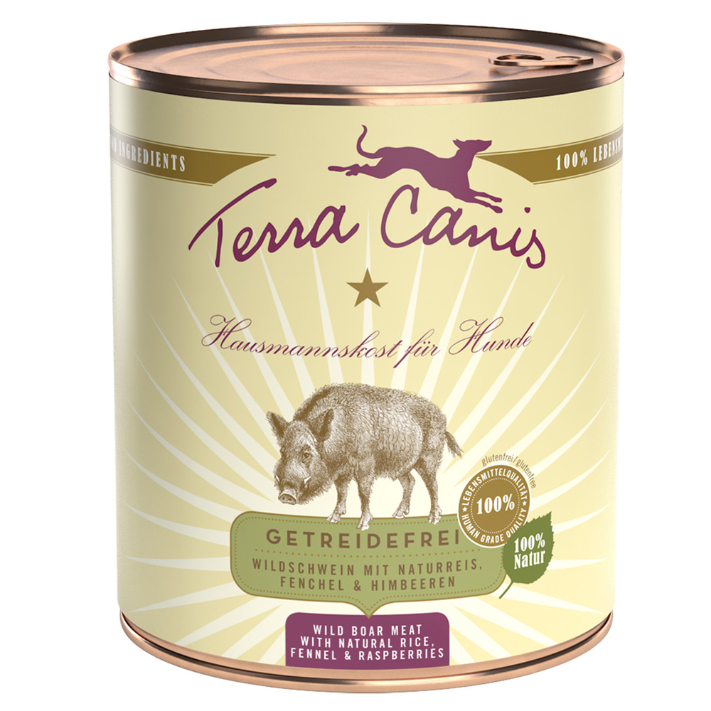 Terra Canis 6 x 800 g - NUOVO: Cinghiale con Riso integrale, Finocchio e Lamponi