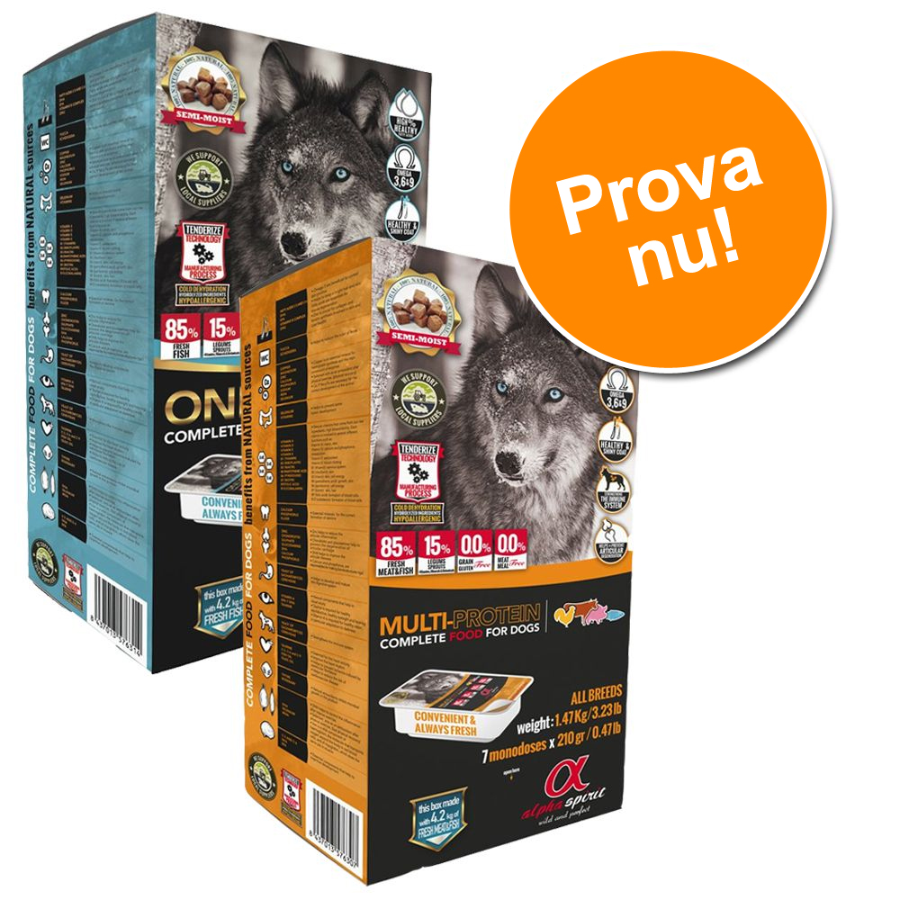 Blandpack: alpha spirit Complete Wild Fish och Complete Multiprotein 2 x 9 kg