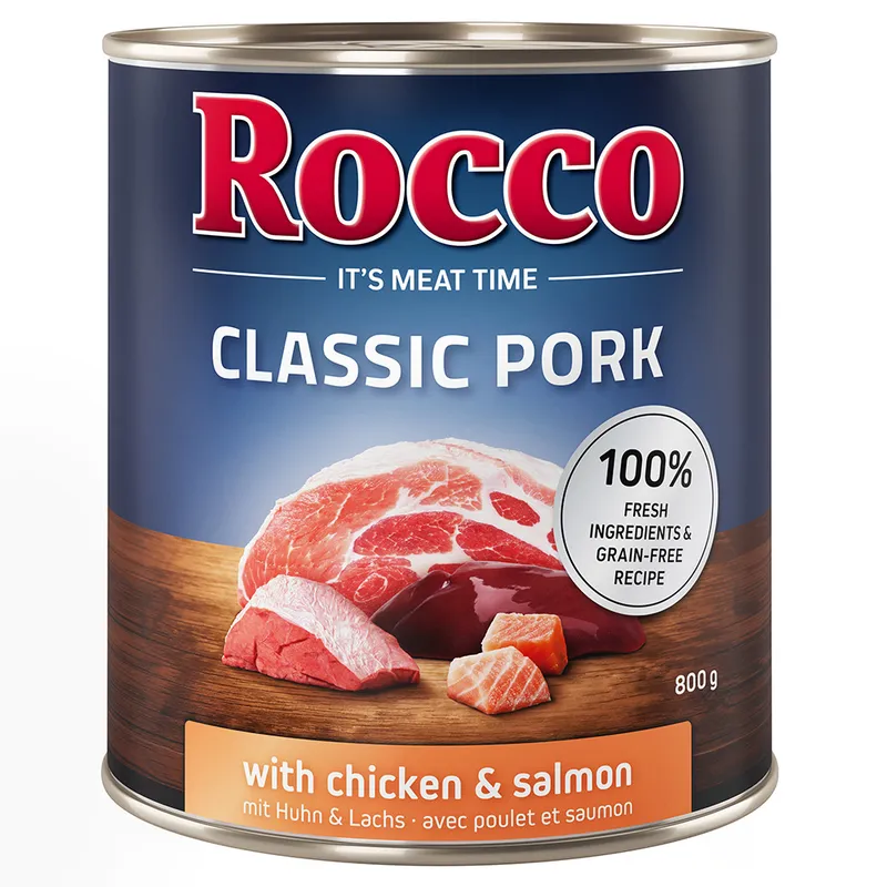 Rocco Classic Pork 24 x 800 g - Pack Ahorro - Cerdo con pollo y salmón