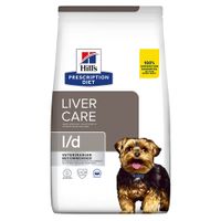 Confezione Hill's Prescription Diet l/d con cane, testo visibile: SALUTE DEL FEGATO. Simbolo ciotola in alto a destra.