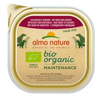 almo nature bio organic maintenance con vitello e verdure, certificazione biologica FR-BIO-10 EU Agriculture, confezione con simbolo BIO verde