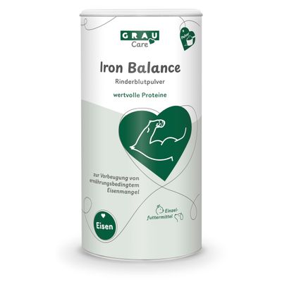 GRAU Care Iron Balance nötkreatursblodpulver, värdefulla proteiner, för att förebygga näringsrelaterad järnbrist, järn, enkelutfodring.