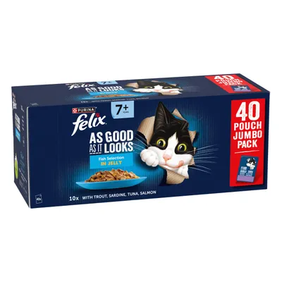 Felix Senior As Good As It Looks Jumbo Pack 40 x 85g - Fish Selection in Jelly Felix Senior As Good As It Looks Jumbo Pack 40 x 85g - Fish Selection in Jelly
