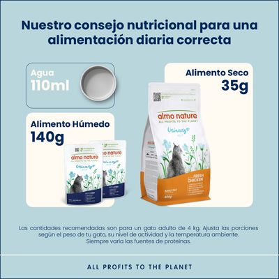 Almo Nature Urinary Help multipack, 6x70g comida húmeda para gatos adultos. Variedades: con pescado y con pollo. Apoyado por Fondazione Capellino.