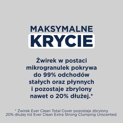 Ever Clean Super Premium żwirek zbrylający dla kotów, technologia Total Cover, uszczelnia do 99% odpadów stałych i płynnych, 10 l, niska pylistość, bezzapachowy, z aktywnym węglem.